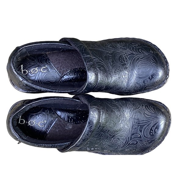 BOC Born Concept Peggy Black Paisley Embossed Vegan Leather Clogs Womens Size 7 - Picture 6 of 7